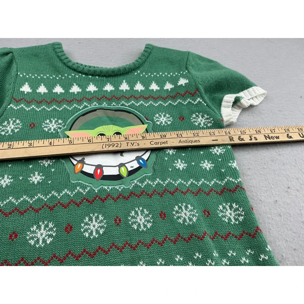 Star Wars Grogu Baby Yoda Holiday Sweater Dress Faux Fur Trim XL 14-16 Green